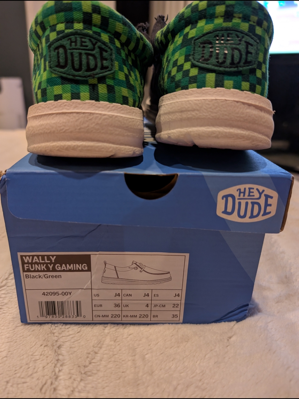 Hey Dude Kids J4 Minecraft Green and Black Checkered Design Slip-On Shoes - Picture 2 of 5